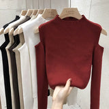 Neck Knitted Sweaters Female Slim Shoulder Strapless Pullovers Women Tops Long Sleeves Ladies Streetwear Fashion Autumn