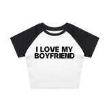 LOVE MY BOYFRIEND Summer Fashion Girls Pink Y2k Crop Top Harajuku Short Sleeve Women T-Shirt Baby Tee Streetwear EMO Girl Punk-Outfit