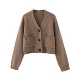 Women Fashion Single Breasted Knitted Cardigan Sweater Vintage Long Sleeve Loose Female Outerwear Chic