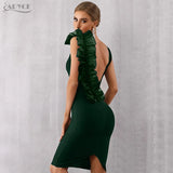 2022 New Summer Black Bodycon Bandage Dress Women Sexy V-Neck Ruffles Mesh Backless Vestidos Celebrity Evening Party