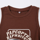 90's Retro Print Ribbed Crop Tank Top-Outfit