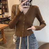 V-Neck Single-Dcupet Knitted Jersey Autumn And Winter Ocean Atmosphere New Chic Bottom Coat Short