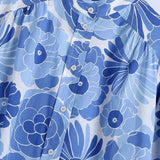 Women Floral Printing Stand Collar Oversized Shirt Female Long Sleeve Blouse Casual Lady Loose Tops Blusas
