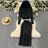 Fongt And Winter Casual Suit Female Fashion Hot Diamond Hooded Zip Open Shirt Sweater Jacket Knitted Hip Half-Dress