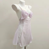 Fongt Girl Pure Love Bow Ice Silk Smooth Sling With Aja Skirt Home Dress Sexy Mesh Spliced Pajamas
