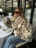 Fongt 2025 Autumn And Winter New Temperament Fashion Leopard-Print Collar Imitation Fur Coat