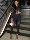 Thin Sexy Patchwork Stocking Lingerie Women See Through Jumpsuit Full Sleeve One Piece Female Inside Midnight Clothing-Outfit
