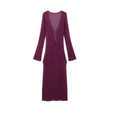 Fongt Women's Explosive Long-Sleeved Knitted Hollow V-Neck Dress