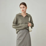 Women Winter Retro Warm V-neck Temperament Pullover Sweater Loose Apricot Outer Sweater Women Grey Commuter
