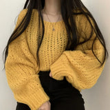 Fongt South Korea Autumn Candy Color Skin Sheath Loose Coarse Line Lantern Knitted Sweater