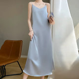 Fongt Acetate Silk Sling Dress Women Summer Loose Inside The Long Dress French Design Fairy Set Of Blind