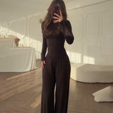 Fongt Summer New Women's Round Neck Solid Color Wide Leg Pants Commuting Leisure Suit Women