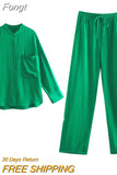 Single Breasted Green Top Pants Suits Sets Women Spring Autumn Casual Loose Two Pieces Matching Sets 2023 Set