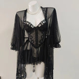 Fongt In Gentle* Sexy Dating Pajamas Slings Aja Girls Spring And Autumn Winter Model Perspective Mesh Pure Home Set