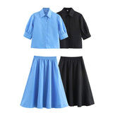 Fongt New Women's Short-Sleeved Shirt Wide Fan Flute Dress 2731046