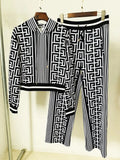 QUALITY Newest 2023 S/S Designer Runway Suit Set Women's Monogram Printed Hooded Sweatshirt Wide Leg Pants Set Two