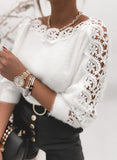 Fongt Women's Sweater 2025 Winter V-Neck Lace Spliced Solid Color Long-Sleeved Knitted Shirt Tide