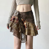 Fongt Lace Splicing Irregular Half-Body Skirt Babes Slimmed Fashion Design Sense Low-Waist Short Skirt