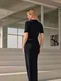 Fongt New Women's Fashion Temperament Collar Single-Dcupuncture Dress Retro Knitted Long Dress