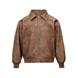 Fongt Collar Leather Jacket Men Spring And Autumn Free To Do Old Couple Work Clothes Pu Leather Jacket