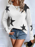 Fongt And Winter Loose Round Collar Star Pattern Knitted Long-Sleeved Sweater
