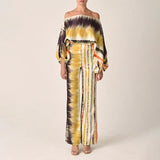 Fongt 2025 New Set Women's Printed Round-Neck Loose Bat Sleeves Wide Leg Trousers Fashion Set