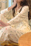 Rround Collar Pajamas Retro Flower Print Sweet Girl Princess Long Sleeve Homewear Suit Spring Summer