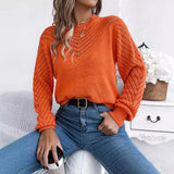 2025 Casual Pure Color Round-Neck Hollow Lantern Sleeve Head Sweater Women's