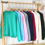 New 9 Colors Pink Green O-neck Hoodies Women Winter Autumn Pullover Sweatshirt Female Pure Color Loose Tracksuit
