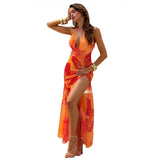 Fongt Summer New Women's Sexy Hanging Neck T-Shirt With Printed Perspective To Repair The Fork Dress