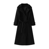 Fongt Autumn New Women's Retro Leisure Double Buckle With Belt Long Hair Coat