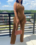 Independent Station New Fashionable Printed Solid Color Suspender Jumpsuit-Outfit
