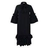 Fongt Summer And Autumn New Fashion Casual Style Lotus Side Horn Sleeve Large Dress