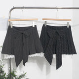 Fongt Shooting Leg Long Skirt Love Print Splicing Lace A Word 100 Folds Thin Bow Half-Dress Skirt 9339