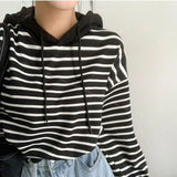 Vintage Striped Cropped Hoodie-Outfit