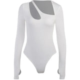 Fongt Hollow Collar Solid Color Onesie, Sexy Hot Girl Fashion Slim Long-Sleeved