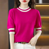 Fongt Round Collar Half-Sleeve Tight Cover Sweater Five-Point Sleeve Top Female Knitting Bottom Flying Sleeve Half-High Collar
