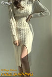Women Knitted Dress Twisted Elegant Double Sided Bodycon Sweater Long Sleeve Autumn Winter Fashion Harajuku Chic
