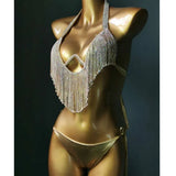 Diamond Tassels Bikini Set Swimwear Rhinestone Swimsuit Bling Stones Crystal Bathing Suit-Outfit