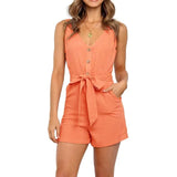 Shoulder Casual Solid Sleeveless Mid Waist