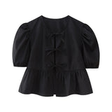 Fongt New Bubble Sleeve With Solid Color Short Top 1213835