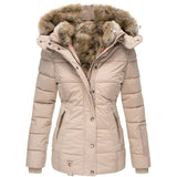 Fongt Warm Wool Collar Cotton Clothes Women Zipper Long Sleeve Hooded Cotton Coat W128
