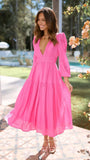 Fongt Autumn And Winter V Collar Waist Show Thin Pleated Long Sleeve Small Fresh Dress Female 23051-Outfit