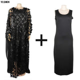 New African Dresses for Women Dashiki Lace Flower African Clothes Bazin Kaftan Boubou Robe Africain Dress Embroidery Long