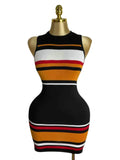 Fongt Wind Fine Shoulder Sleeveless Color Slimming Temperament Casual Striped Knitted Dress