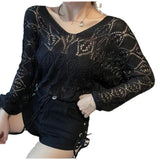 Fongt 2024 New Back Chain Jacket With Sunscreen Thin Top Hook Flower Hollow-Out Knit Sweater-Outfit