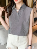 Summer Sleeveless Blouse Women Casual Striped Shirts Blouses Female Blusas Casual Ladies Office OL Blouses Basice Tops-Outfit