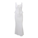 Fongt Summer New Ins Temperament Square Collar Lace Lace Jacket High Waist Slim Show Thin Fish Tail Dress Suit