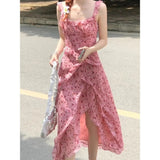Fongt Windy Sister Summer Girl Feeling Sweet Lotus Leaf Side Atmosphere Irregular Casual Opening Slings Long