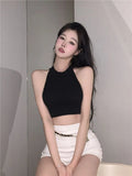 Fongt Chic New Knitted Neck Vest Slings Sweet Spicy Outer Wear Short Bottom Shirt Thin Top